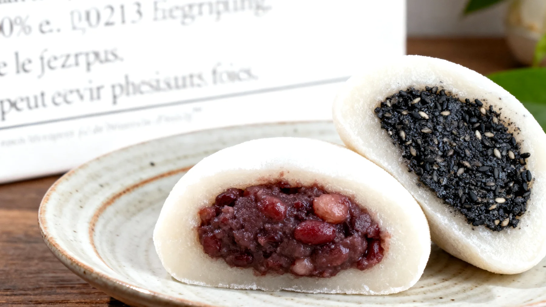 Mochi au haricot azuki et pâte de sésame noir"