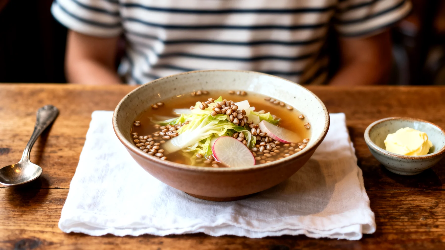 Soupe miso aux légumes lacto-fermentés et sarrasin"